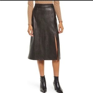 Spanx Faux Leather Pull-On Black XL Midi Slit Skirt Stretch